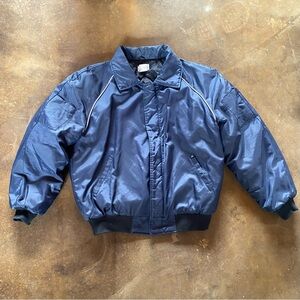 VTG 80s Marv Holland Baggy Navy Blue Nylon Bomber Flight Jacket